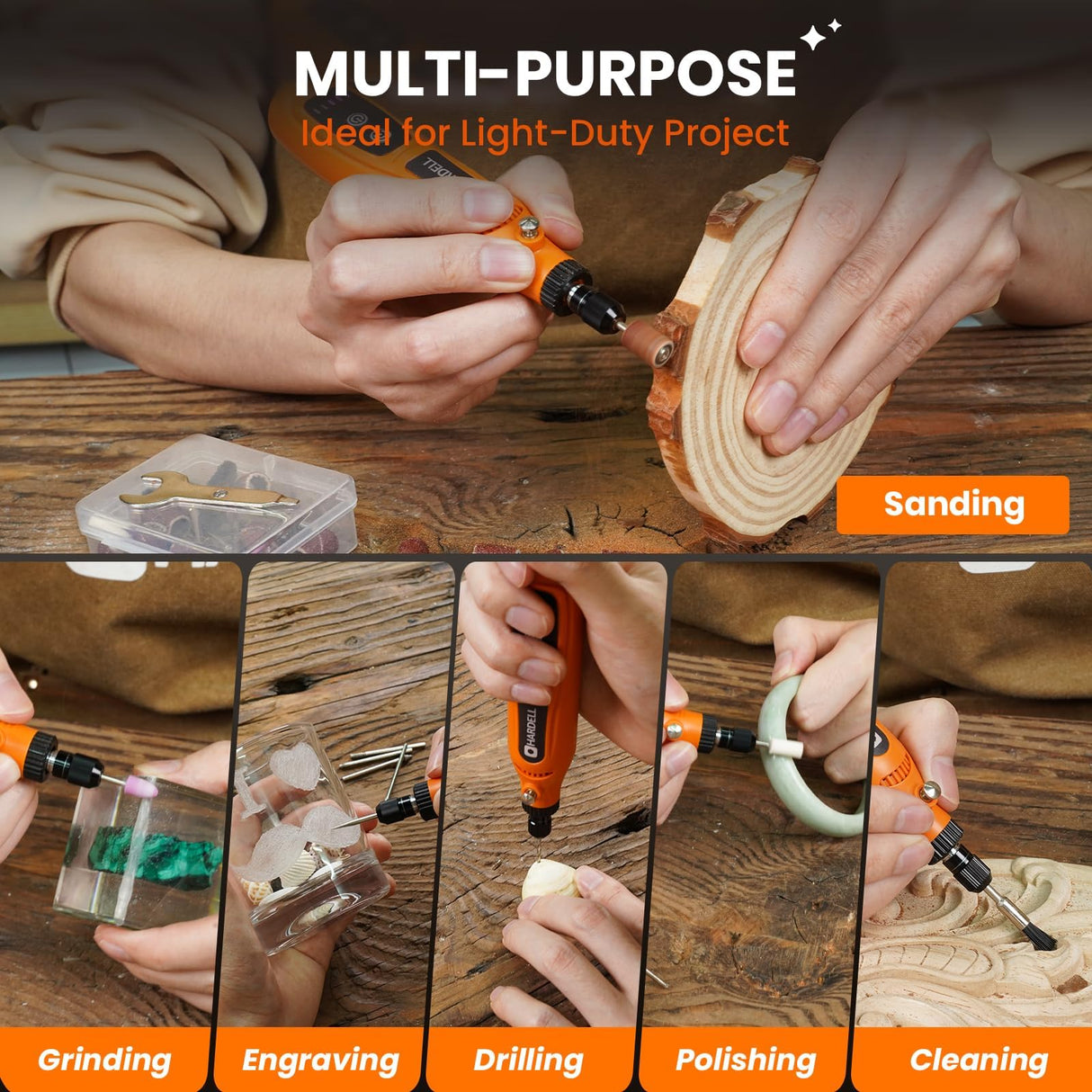 HARDELL Mini Cordless Rotary Tool 4V, 5-Speed Rotary Tool Kit with 42 Accessories, Rechargeable Power Rotary Tool for Engraving, Sanding, Polishing, Drilling, Grinding, Small DIY Crafts