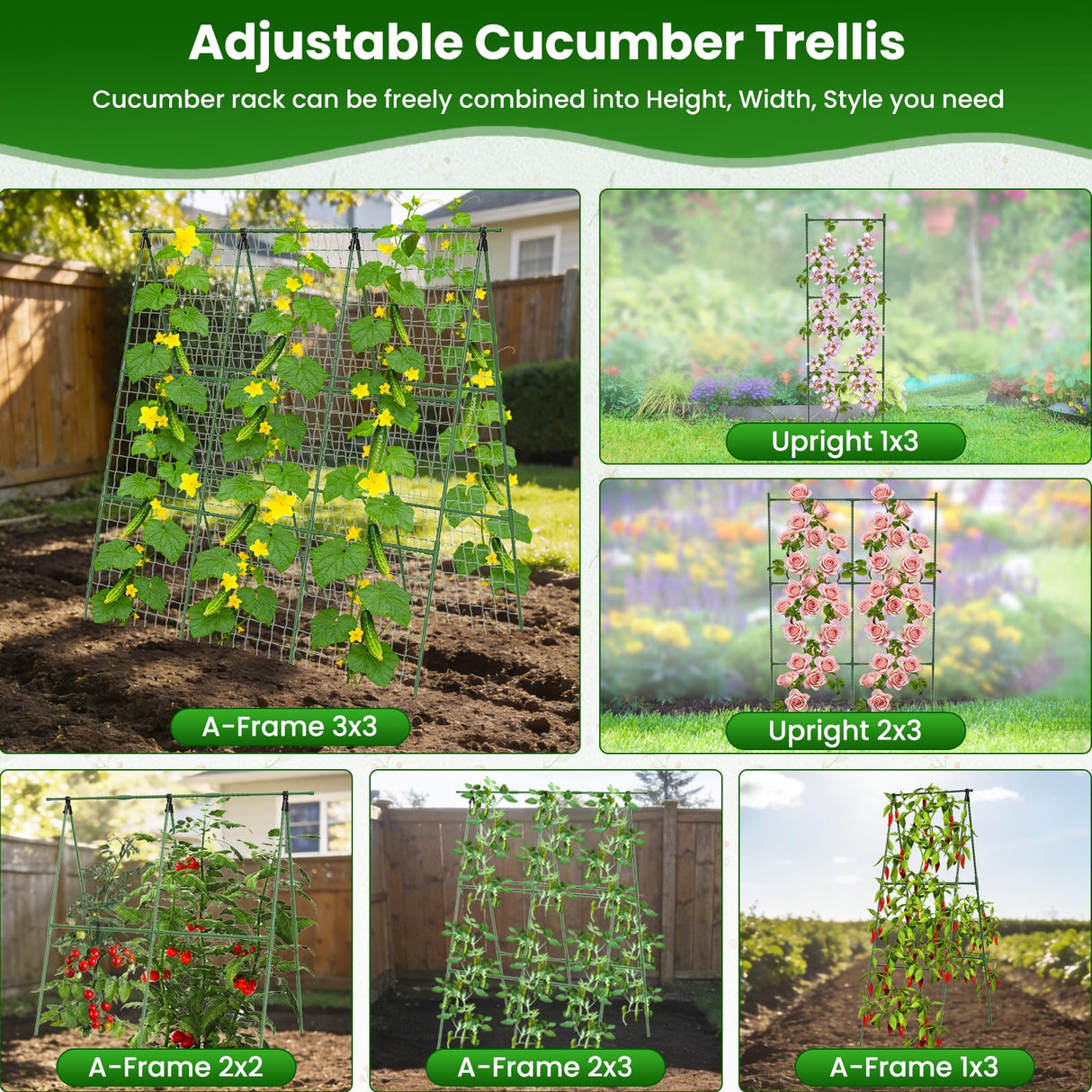 2 Pack Cucumber Trellis 48" L x 48" H, A-Frame Garden Trellis for Climbing Plants Outdoor, Vegetable Trellis for Raised Bed, Support for Squash Pea Zucchini Grape Flowers Tomato