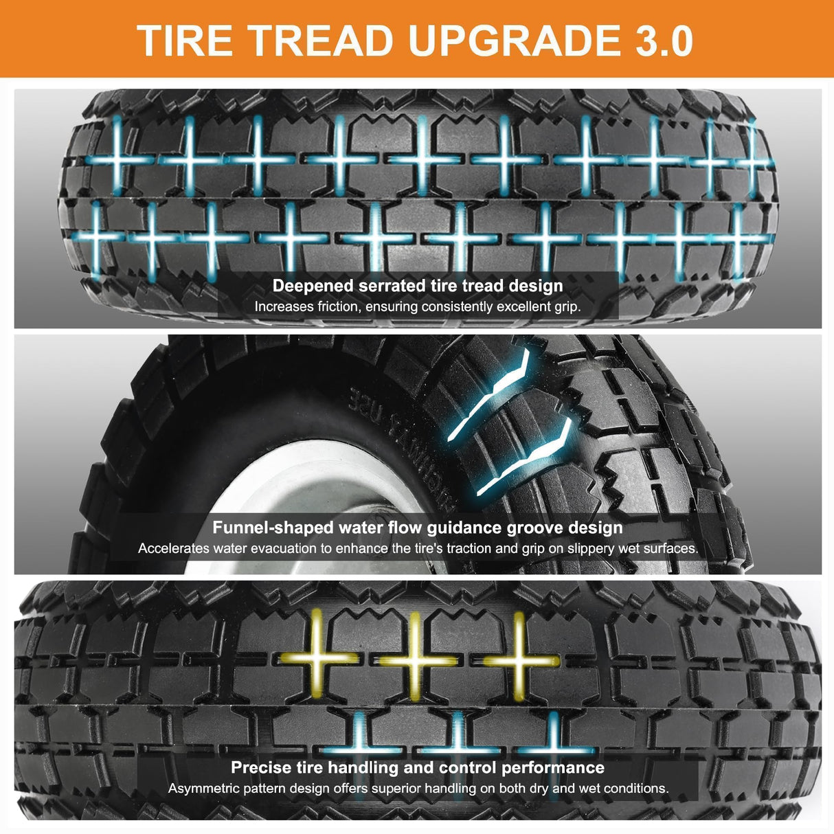 4.10/3.50-4 Tire and Dolly Wheel Flat Free - Solid Rubber Hand Truck Wheels 5/8" Axle - Gorilla Cart Tires Replacement for Garden, Wagon, Yard and Wheelbarrow (10 Inch 4 Pack)