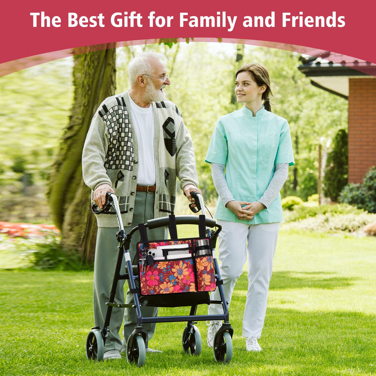 supregear Accessories Bag for Walker, Wheelchair, Rollator - Walker Basket Bag w/Cup Holder - Seniors Caddy Attachment Pouch for Walkers, Water Resistant Large Capacity Carry Storage Carrier Tote