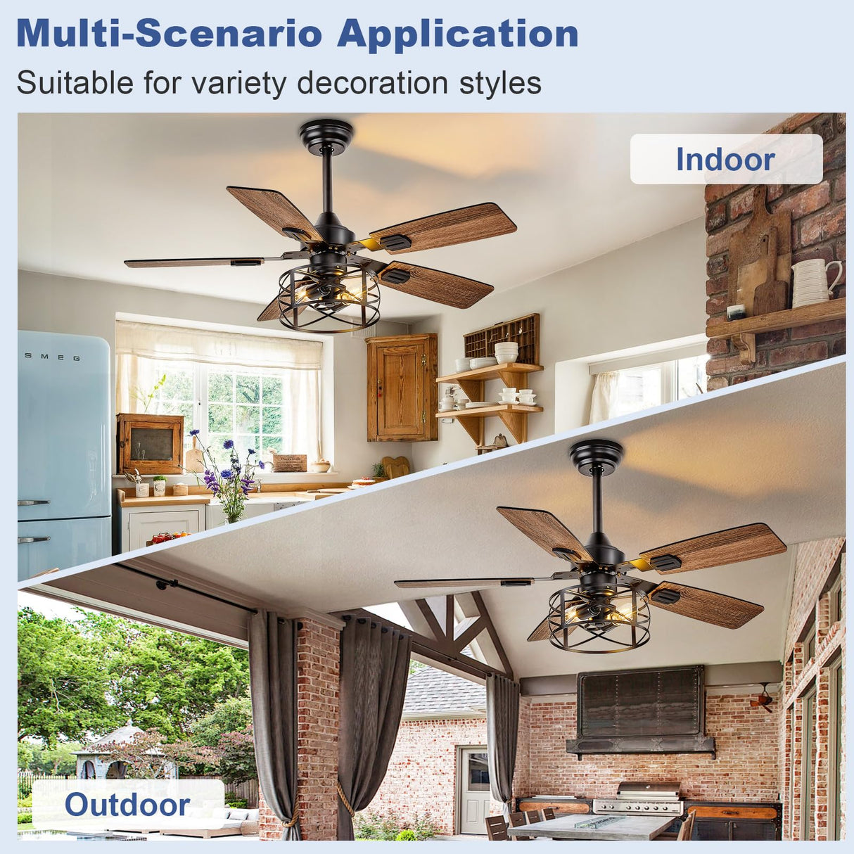 Depuley 42-Inch Ceiling Fans with Lights: Caged Ceiling Fans Dual Finish 5 Blades - Rustic Ceiling Fan with Remote Control for Farmhouse Living Room Outdoor Porch Noiseless (Black Walnut)