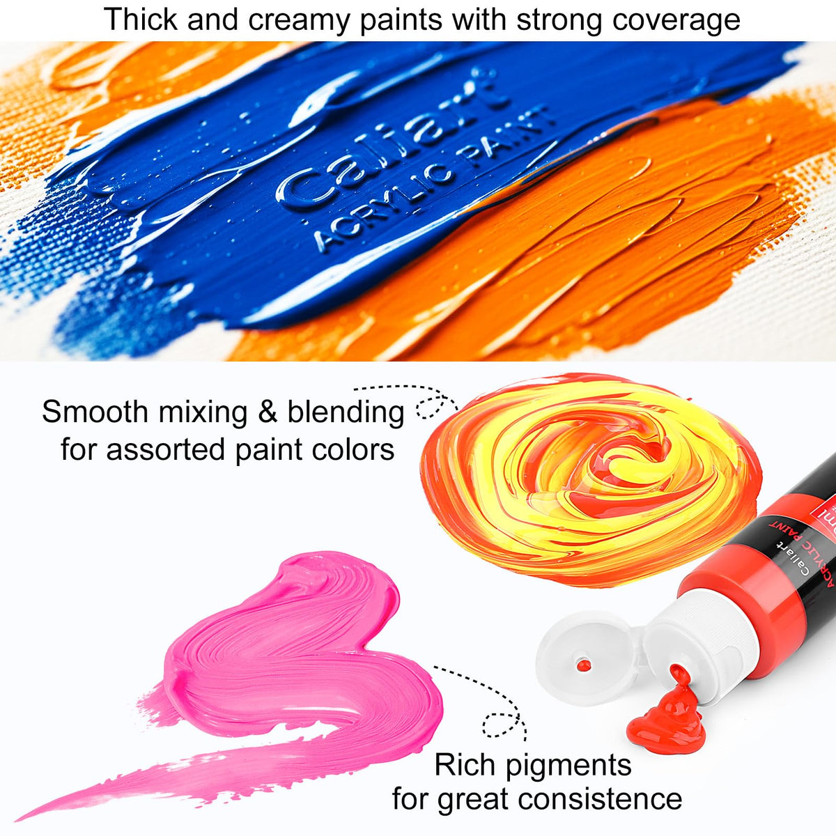 Caliart Acrylic Paint Set of 24 Colors with 12 Brushes