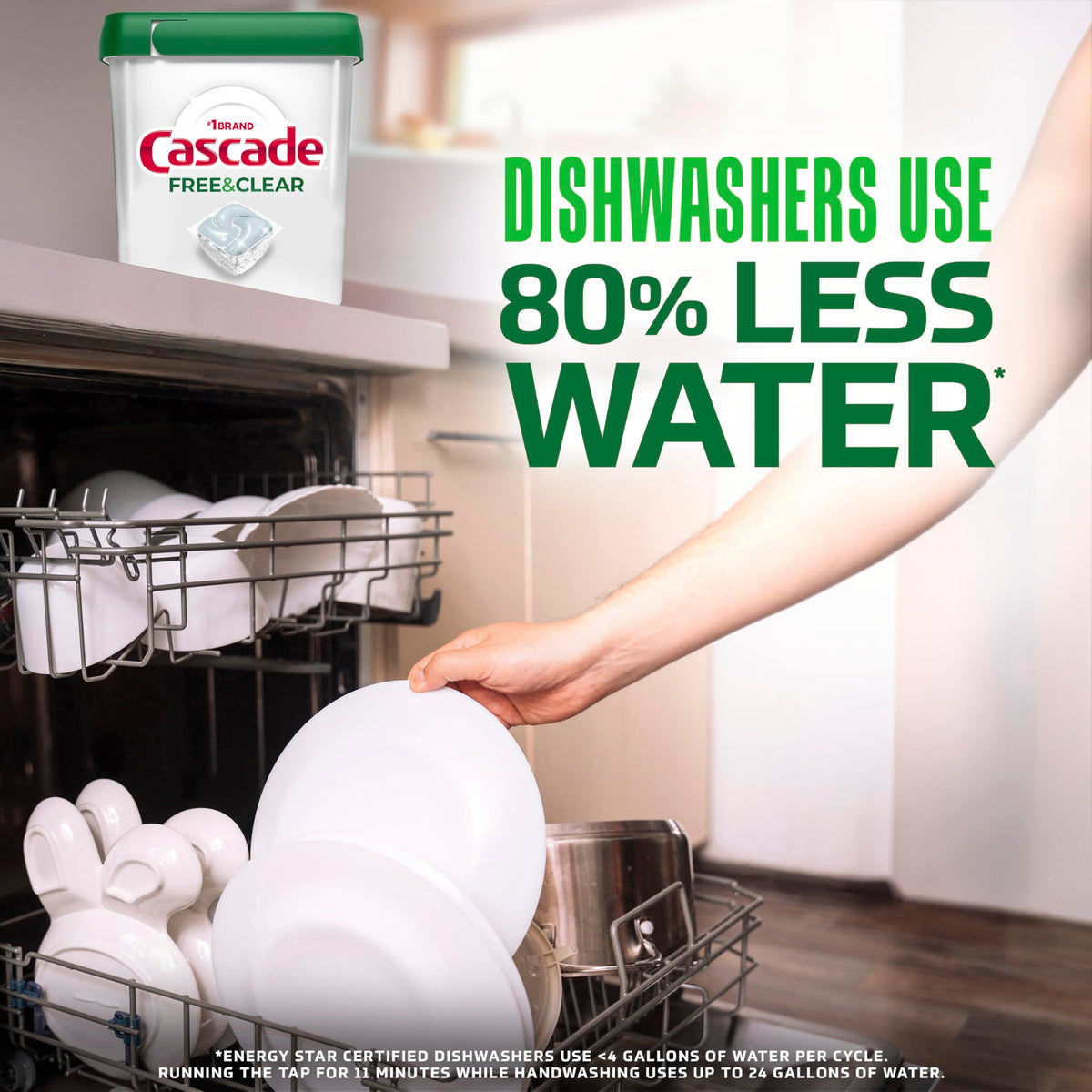 Cascade Free & Clear Dishwasher Pods, Dishwasher Detergent, Dish Detergent Soap, Unscented, 62ct