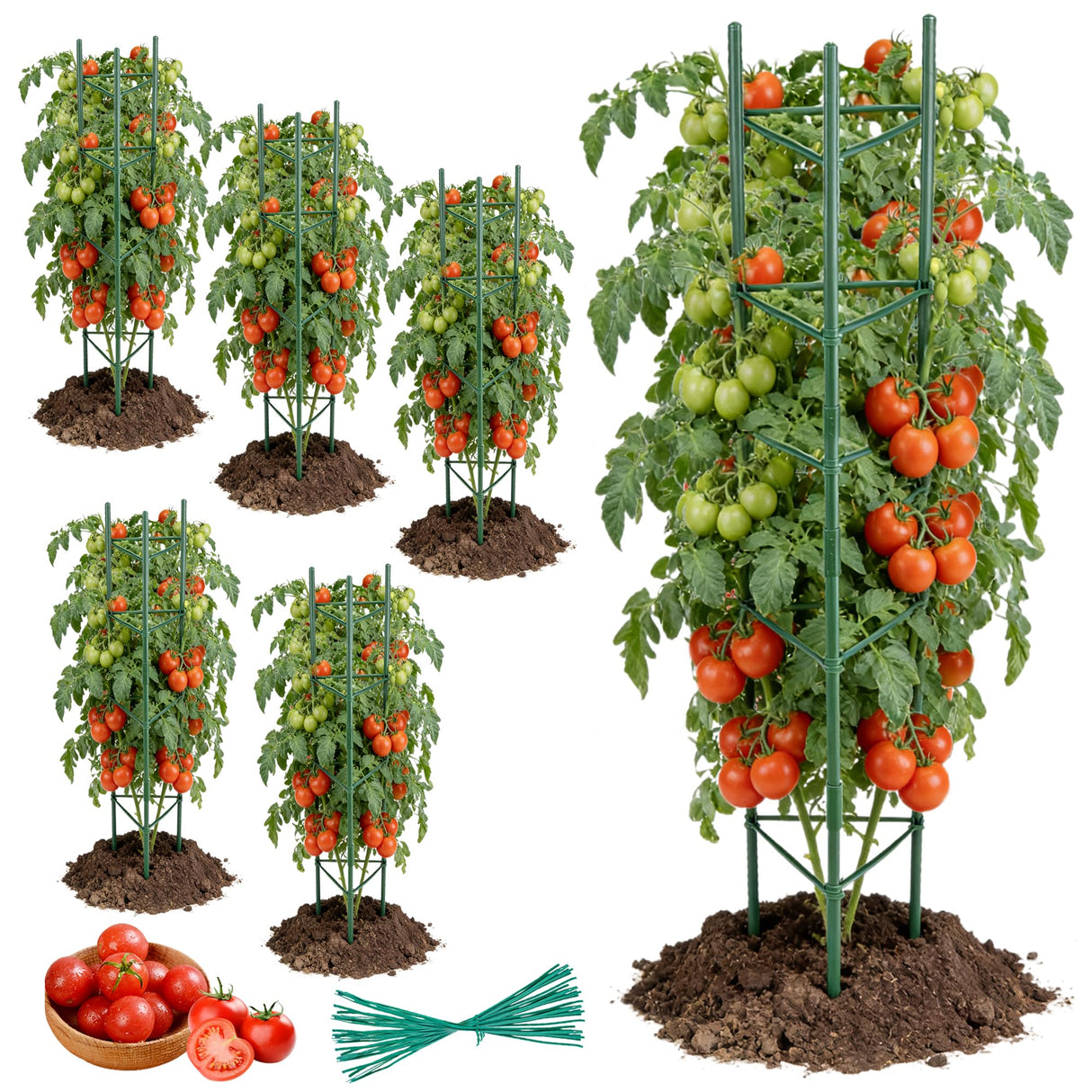 6-Pack 48'' (4ft) Tomato Cages & Trellis – Outdoor Garden Adjustable Plant Support & Stakes for Home Gardeners, Raised Garden Beds & Patio, Supports Climbing Tomatoes, Vegetables & Flowers