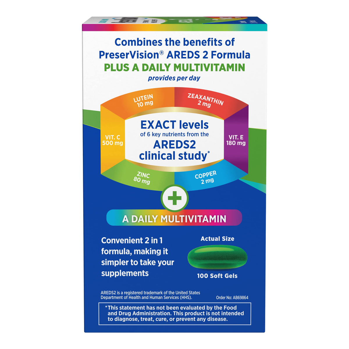PreserVision AREDS 2 + Multivitamin Eye Vitamins, 100 Softgels
