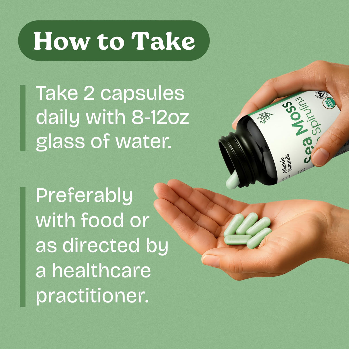 Atlantic Naturals Sea Moss with Spirulina Superfood Capsules - Multivitamin Supplement Supports Healthy Iron and Immune Health, Alternative to Seamoss Gel and Powder - Irish Sea Moss Capsules (120 ct)