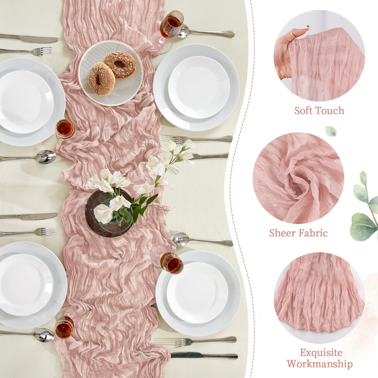 6 Pack Dusty Pink Cheesecloth Table Runner 10FT Long Boho Gauze Table Runner Rustic Sheer Runner for Wedding Bridal Baby Shower Birthday Party Table Decor Thanksgiving Christmas Decorations