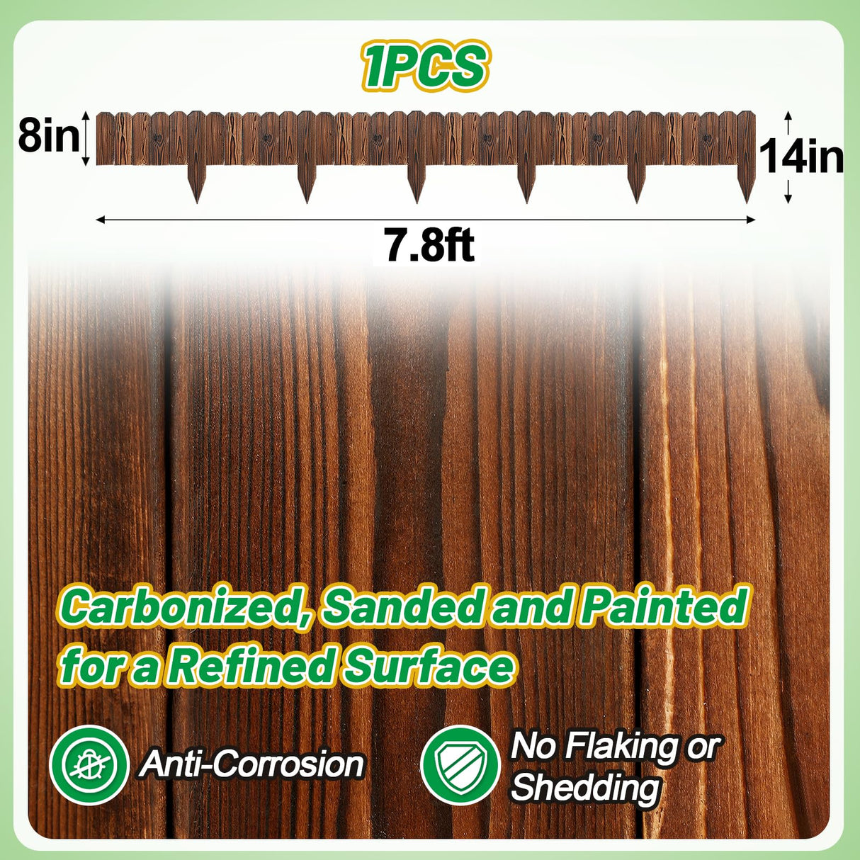 Rustic Pine Wood Landscape Edging - 7.8ft L x 8in H Garden Fence Border, Easy to Install Sturdy Wooden Planter Fencing for Yard Flower Bed Lawns Pathway Tree