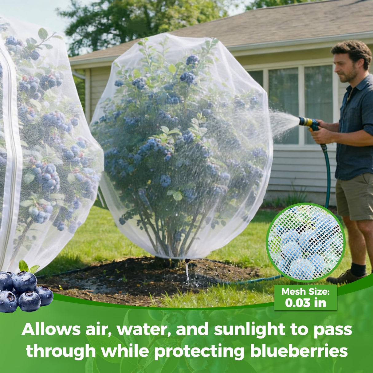 Blueberry Bush Netting Cover 2 Pack 4.5 x 4.5 ft, Bird Netting with Zipper & Drawstring, Reusable Berry Bush Netting for Blueberries & Garden Plants, Bird Deer Insect and Poultry Barrier