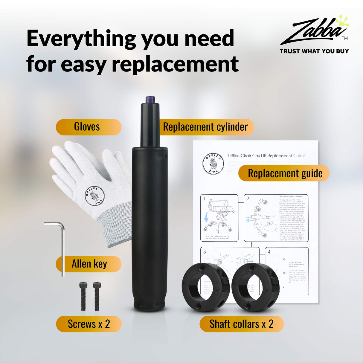 Office Chair Gas Cylinder Replacement Kit, Heavy Duty Class 4 Hydraulic Piston for Desk and Gaming Chairs, Kit Includes Removal Tool, Gloves, Universal Fit Gas Cylinder