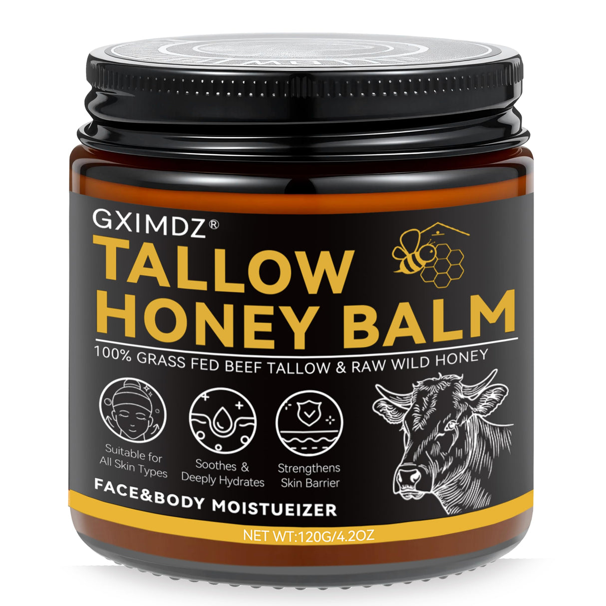 Beef Tallow for Skin, Whipped Tallow and Honey Balm, Organic Grass-Fed Beef Tallow with Raw Honey & Beeswax Natural Moisturizer for Face & Body, Nourish and Soothe Sensitive, Dry Skin