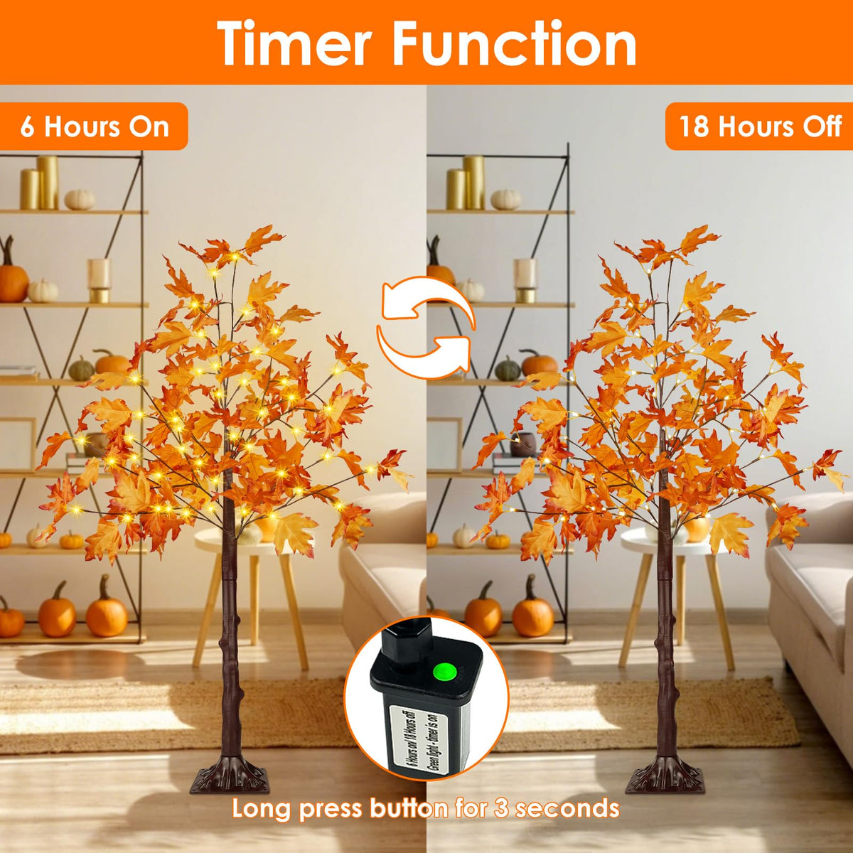 2 Pack 4FT Lighted Maple Tree 100 LED Artificial Fall Tree for Home Decor