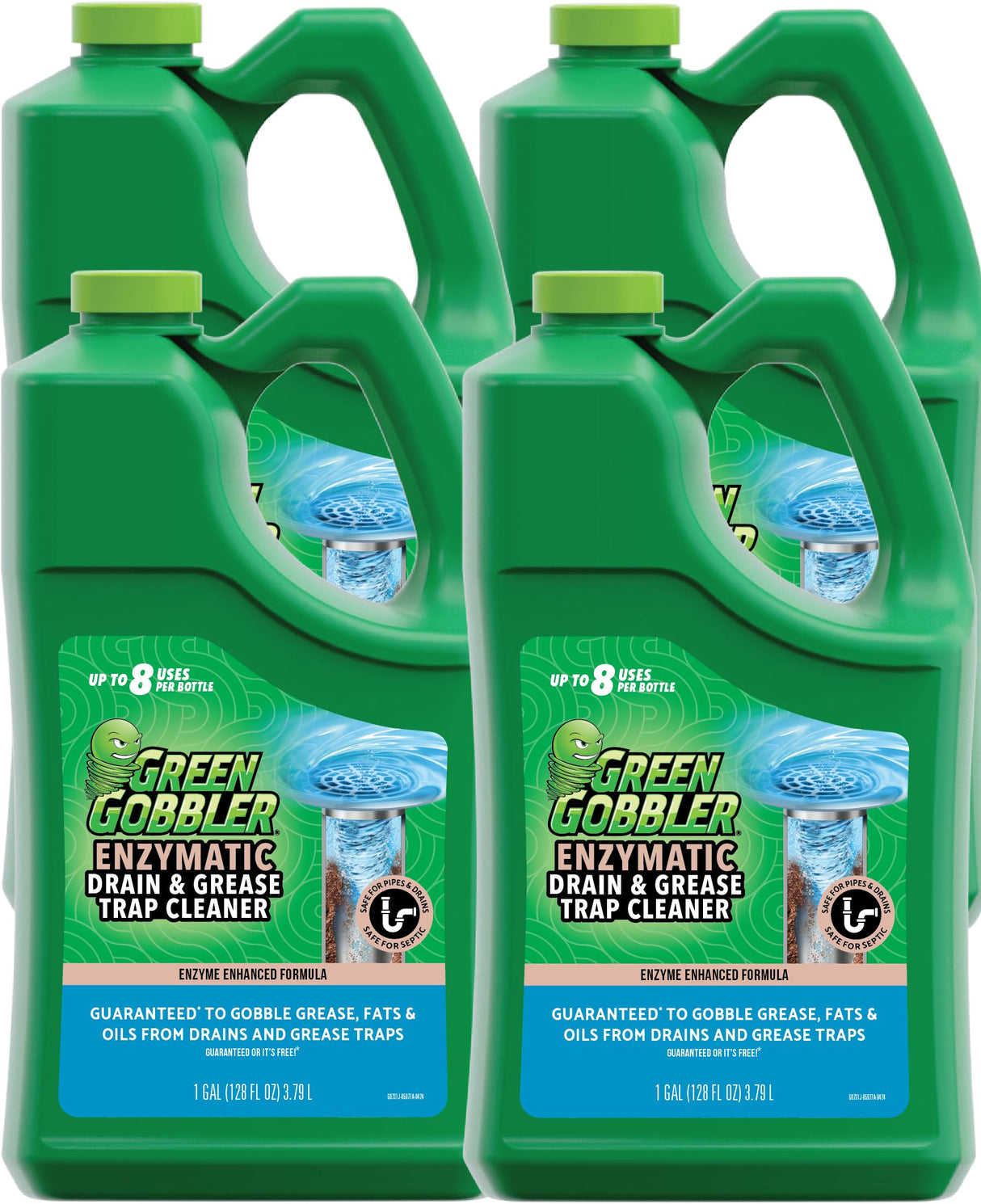Green Gobbler ENZYMES for Grease Trap & Sewer - Controls Foul Odors & Breaks down Grease, Paper, Fat & Oil in Sewer Lines, Septic Tanks & Grease Traps (4 Gallon Case)