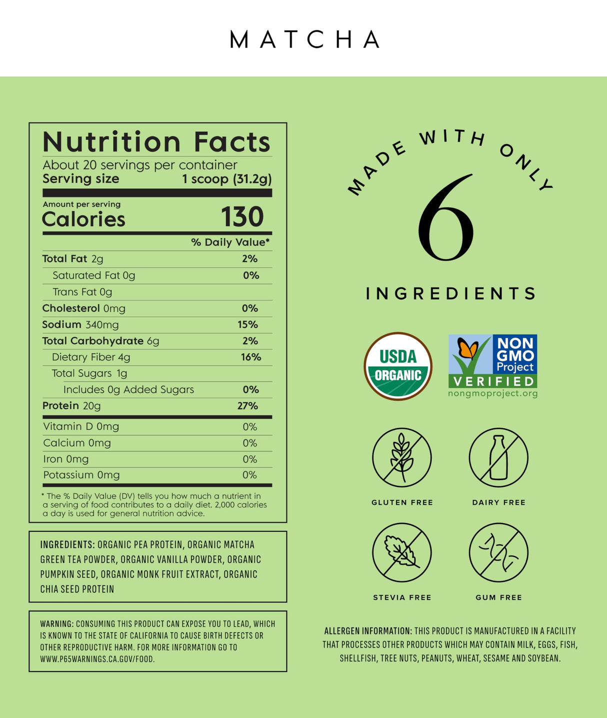 Truvani Vegan Pea Protein Powder | Matcha | 20g Organic Plant Based Protein | 20 Servings | Keto | Gluten & Dairy Free | Low Carb | No Added Sugar