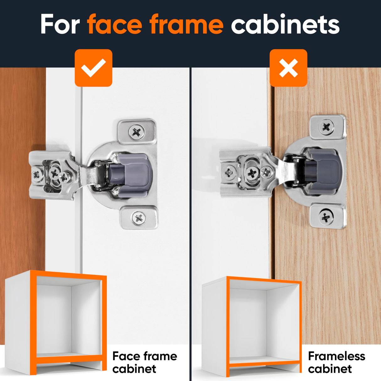 Decobasics 60 Pack Soft Close Cabinet Hinges – 7/16" Overlay for Kitchen Cabinet Doors, Face Frame Concealed Hidden Hinges – Stainless Steel, Self-Closing with 3-Way Adjustment & Slow Close Damper