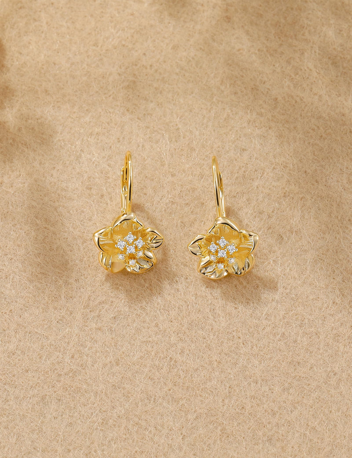 Mameloly Flower Earrings for Women Leverback CZ Dainty 14K Gold Plated