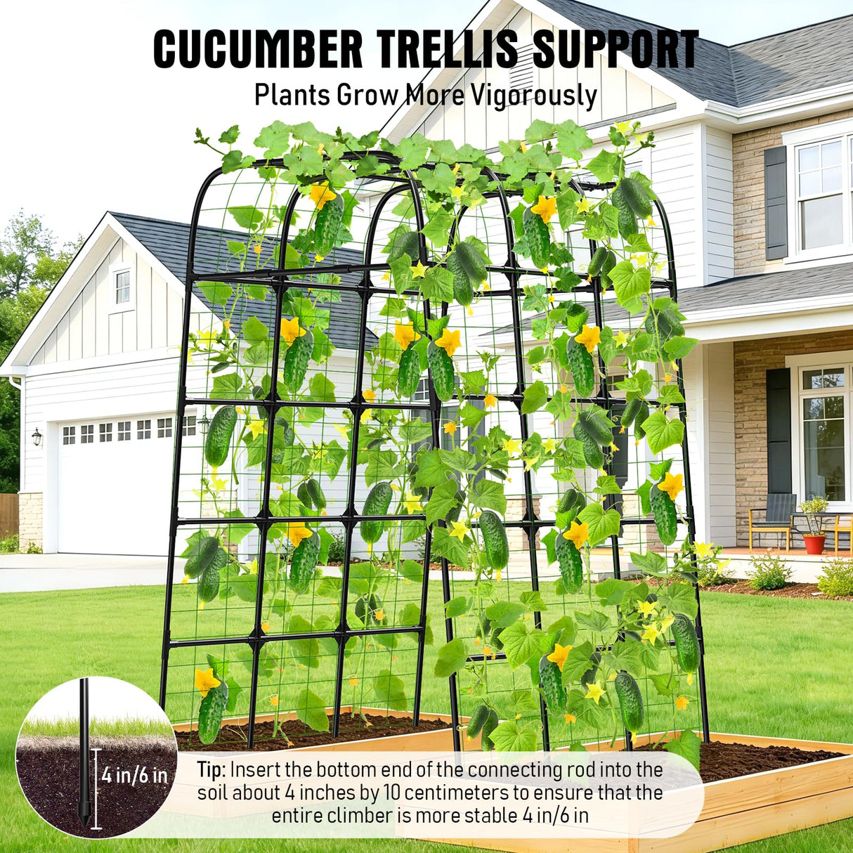 7FT Garden Trellis Arch for Climbing Plants – Tall Outdoor Metal Trellis for Vegetables, Peas, Tomatoes, Cucumber Trellis Arch & Vertical Garden Climber Plant Support for Vine Plants