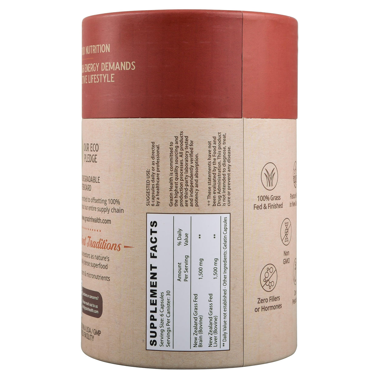 GRAZIN HEALTH - Beef Brain Capsules: 1500 Mg Brain/ 1500 Mg (30 Servings)