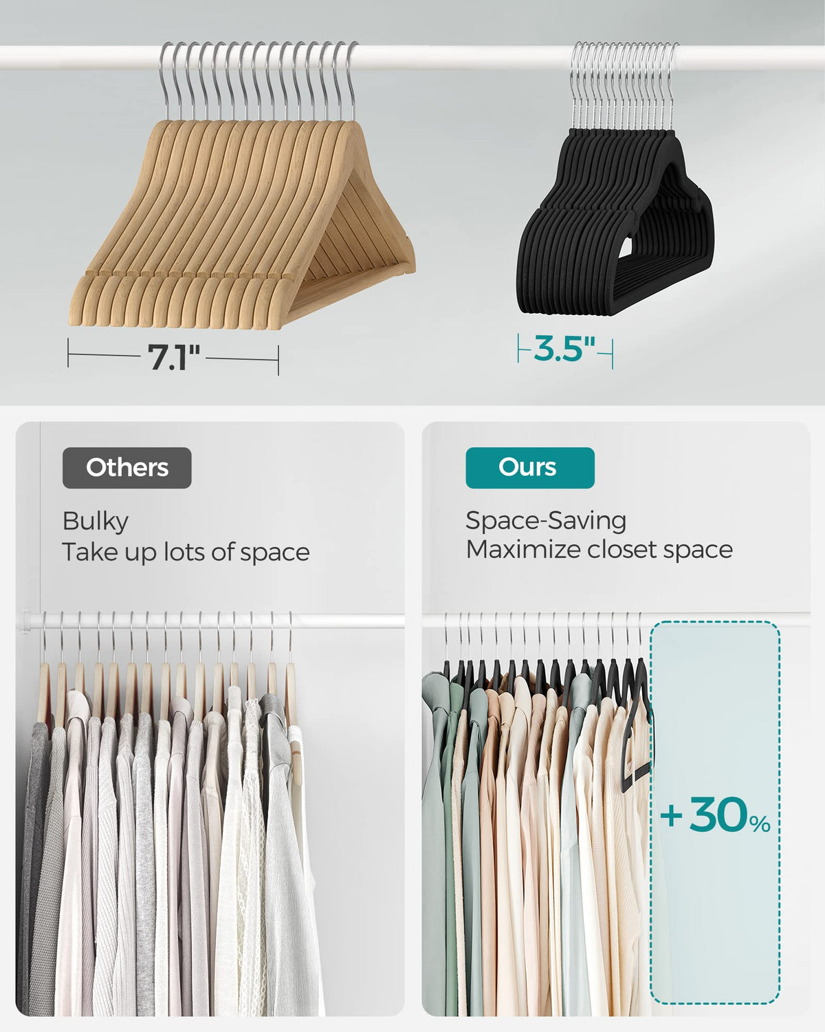 SONGMICS Velvet Hangers 50 Pack, Non-Slip Clothes Hangers, Ink Black