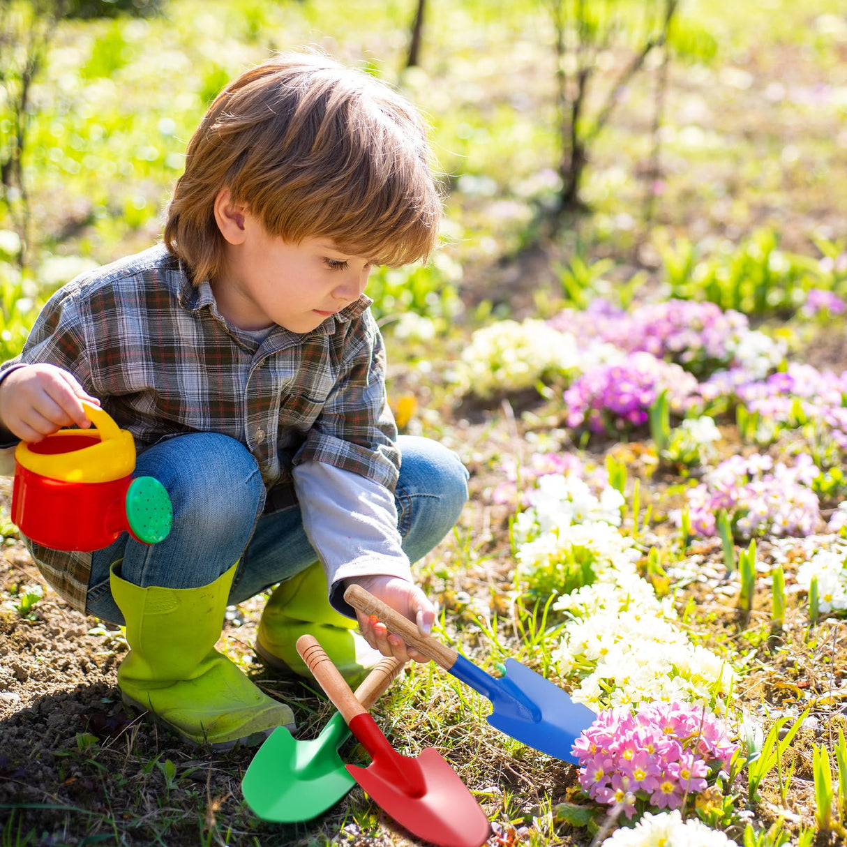 Gisafai 12 Pcs Toy Shovels for Kids Gardening Tools Kids Shovel Mini Metal Garden Shovel Sand Shovels with Sturdy Wooden Handle for Summer Beach Toddler Soil Planting Digging Tools, 4 Colors