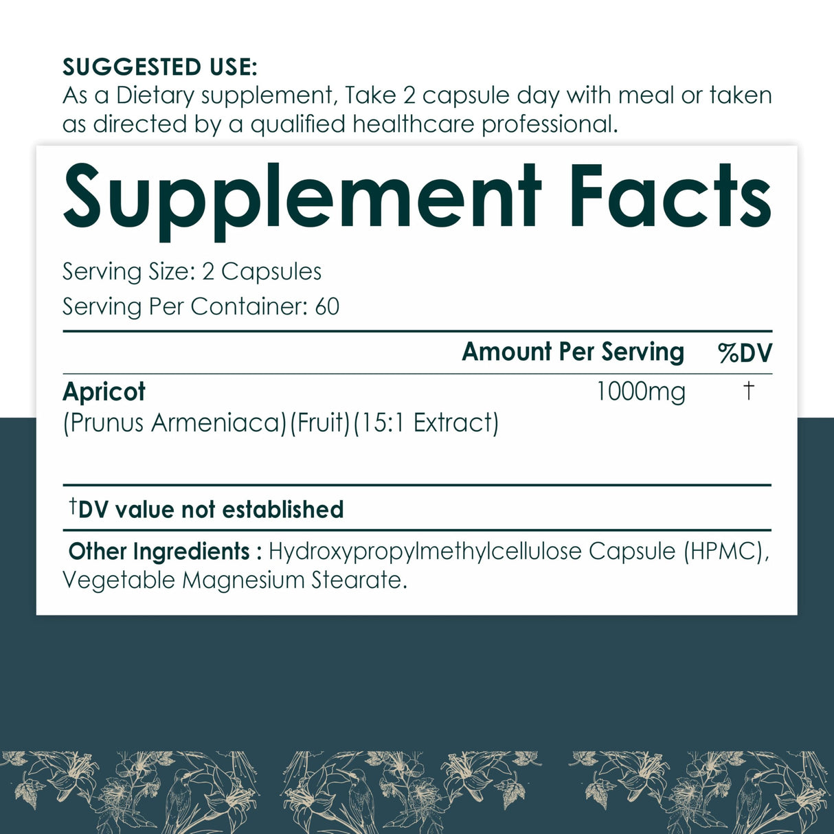 Earth BOTANIC Organic Apricot Extract, 1000 mg 120 Veggie Capsules (Vegan, Non-GMO) Herbal Supplements