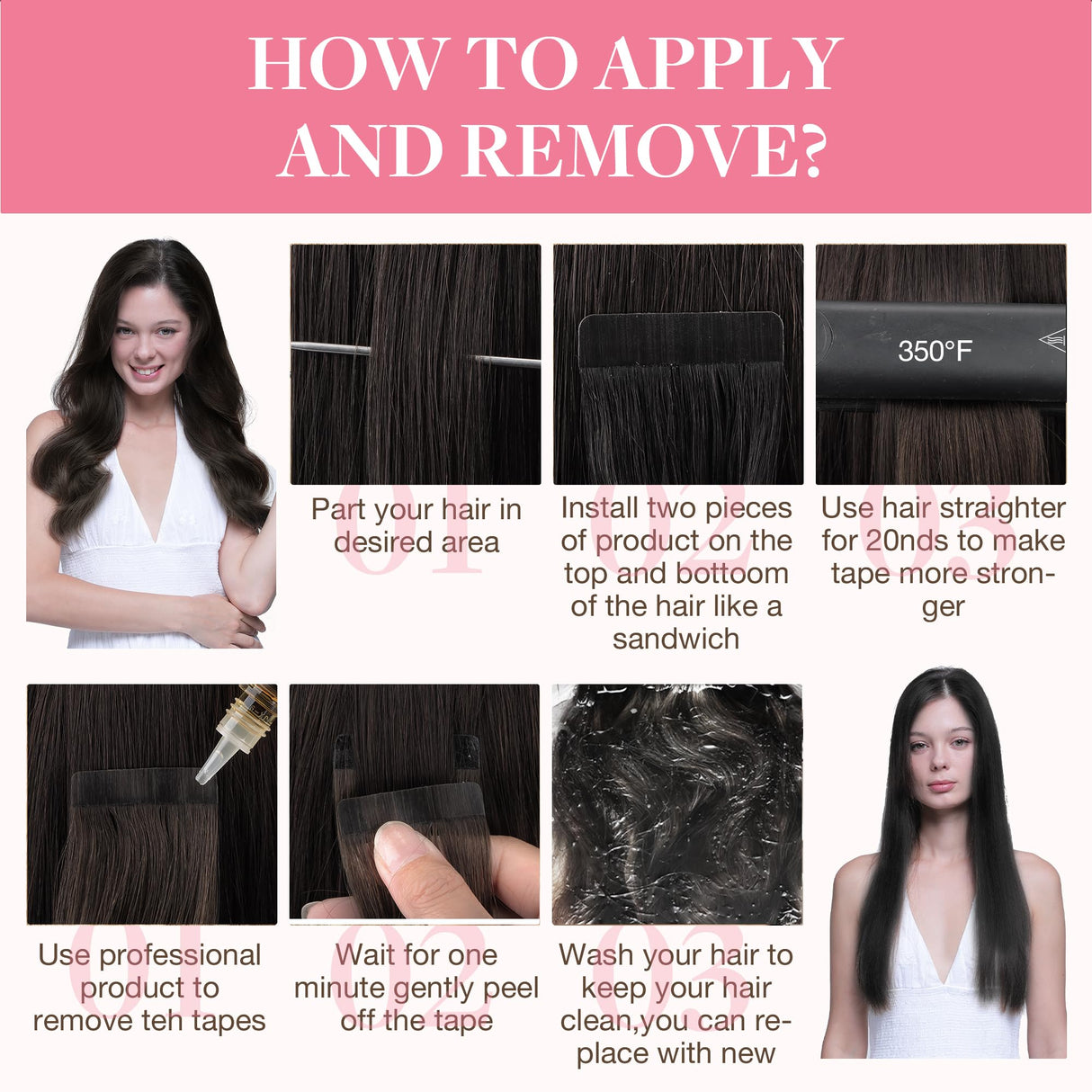 GOO GOO 20inch Dark Brown Remy Human Hair Extensions Silky Straight Tape in Natural Hair Extensions 50g 20pcs