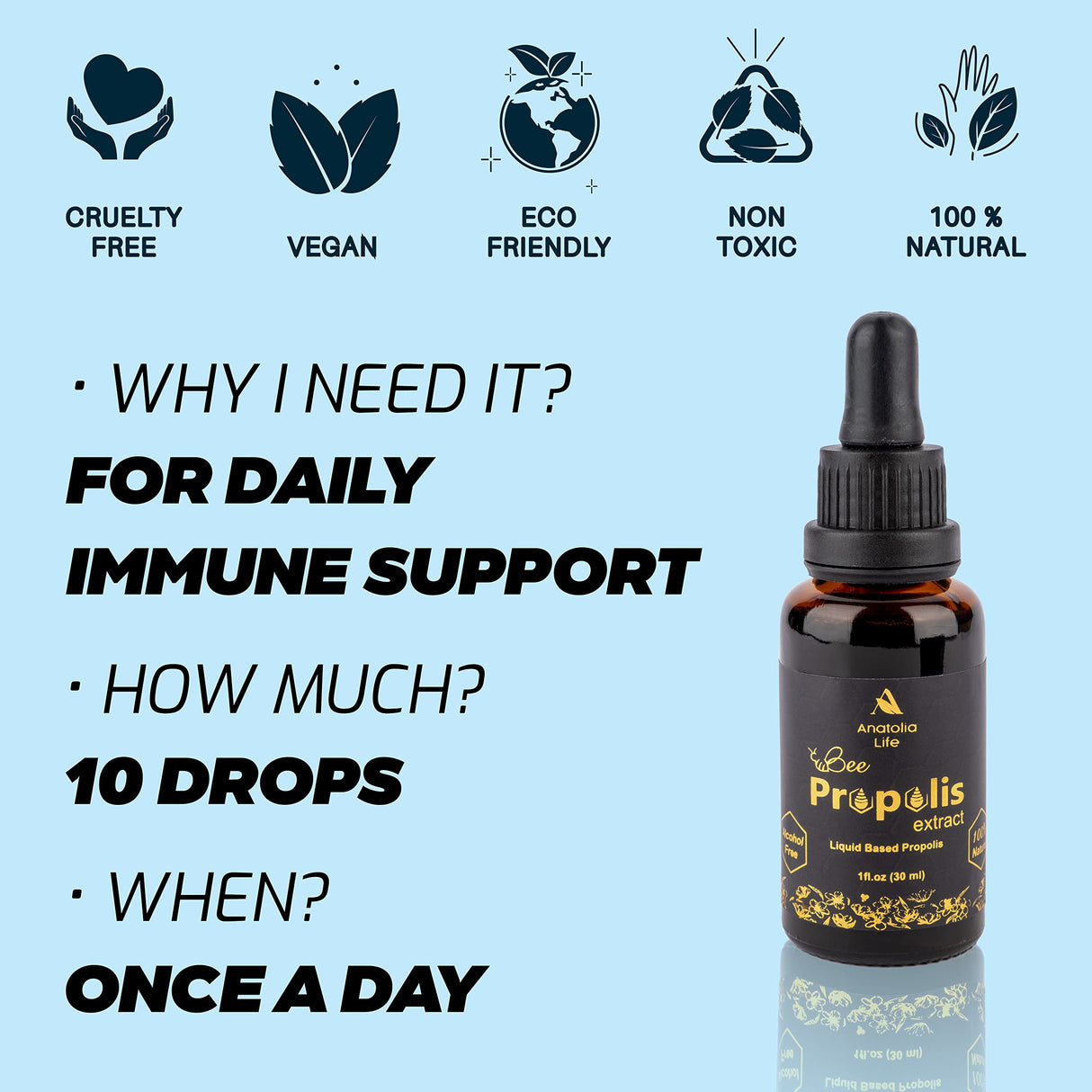 Natural Bee Propolis Extract, 30 mL, Advanced Liquid Tincture Immune System Booster and Seasonal Defense, Pure High Potency Herbal Supplement, Non-GMO and Alcohol Free (1 Pack)