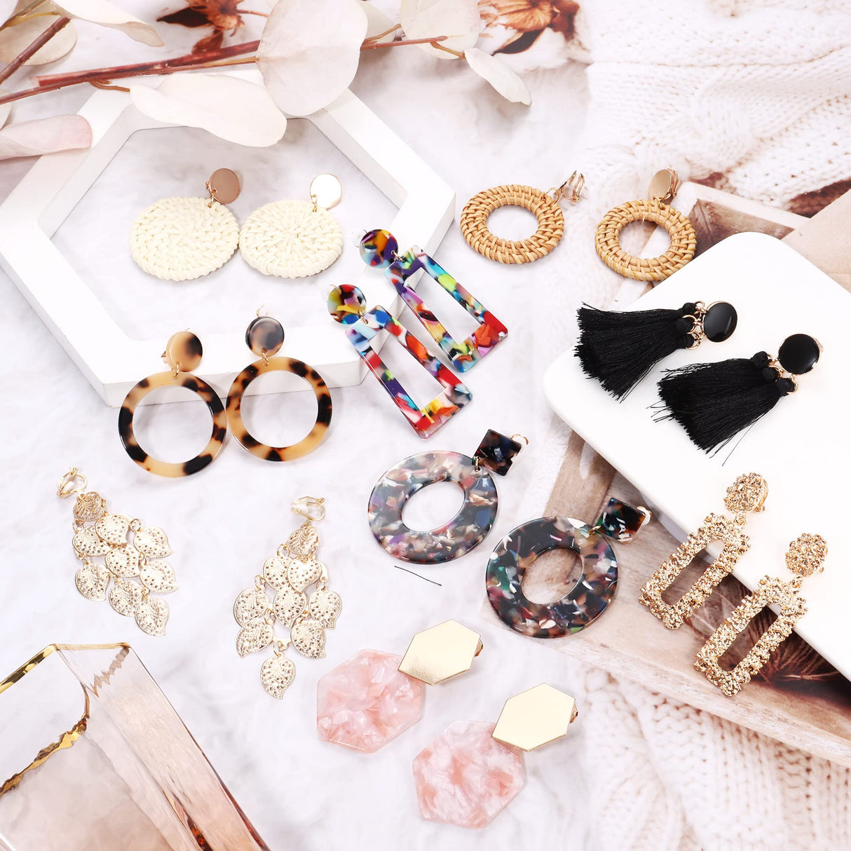 HAIAISO 9Pairs Clip on Drop Earrings for Women, Non Piercing