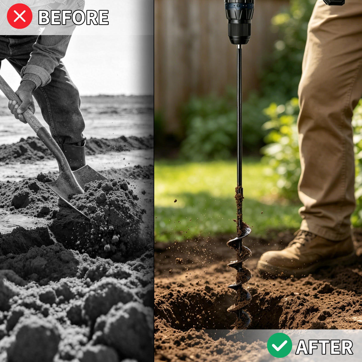 TCBWFY 2x32 Inch Auger Drill Bit for Planting - Long Handle Easy Planter Garden Auger - Bulb & Bedding Plant Augers - Post Hole Digger for 3/8”Hex Drive