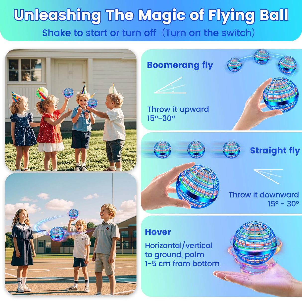 NWLAEWR Flying Orb Ball Toy, Parachute Hand Controlled Hover Ball with LED Lights, 360° Rotating Boomerang Globe, Cool Mini Drone for Kids, Ideal Birthday&Christmas Gift for Boys and Girls-Bright Blue