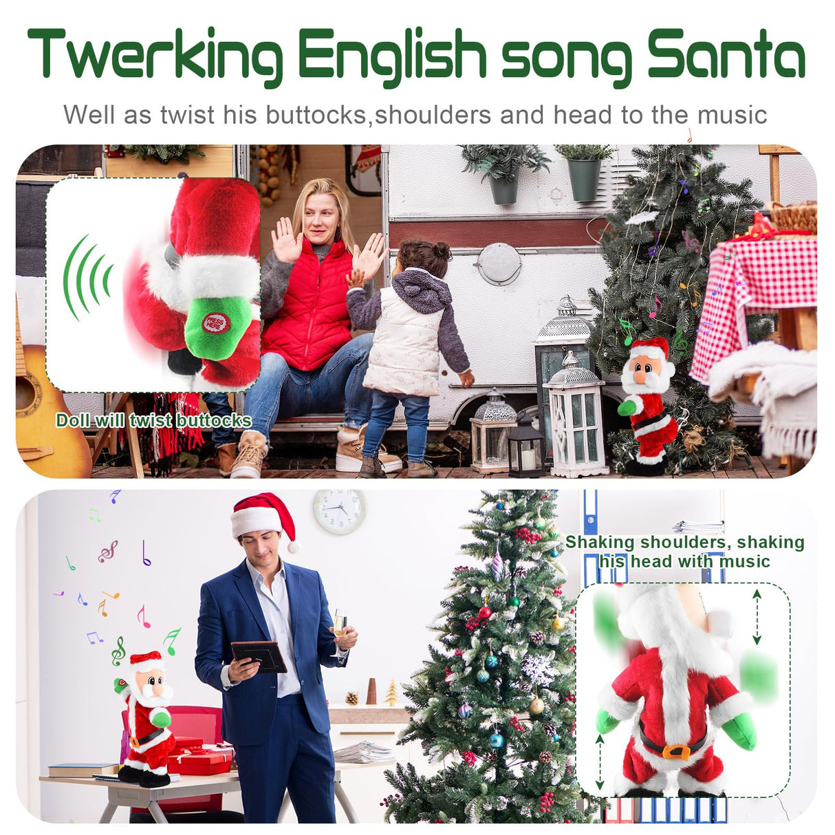 SdeNow Twerking Santa Claus,Booty Shaking Santa Dancing Santa Claus with Music Singing Animated Christmas Santa Toys for Kids- English Song