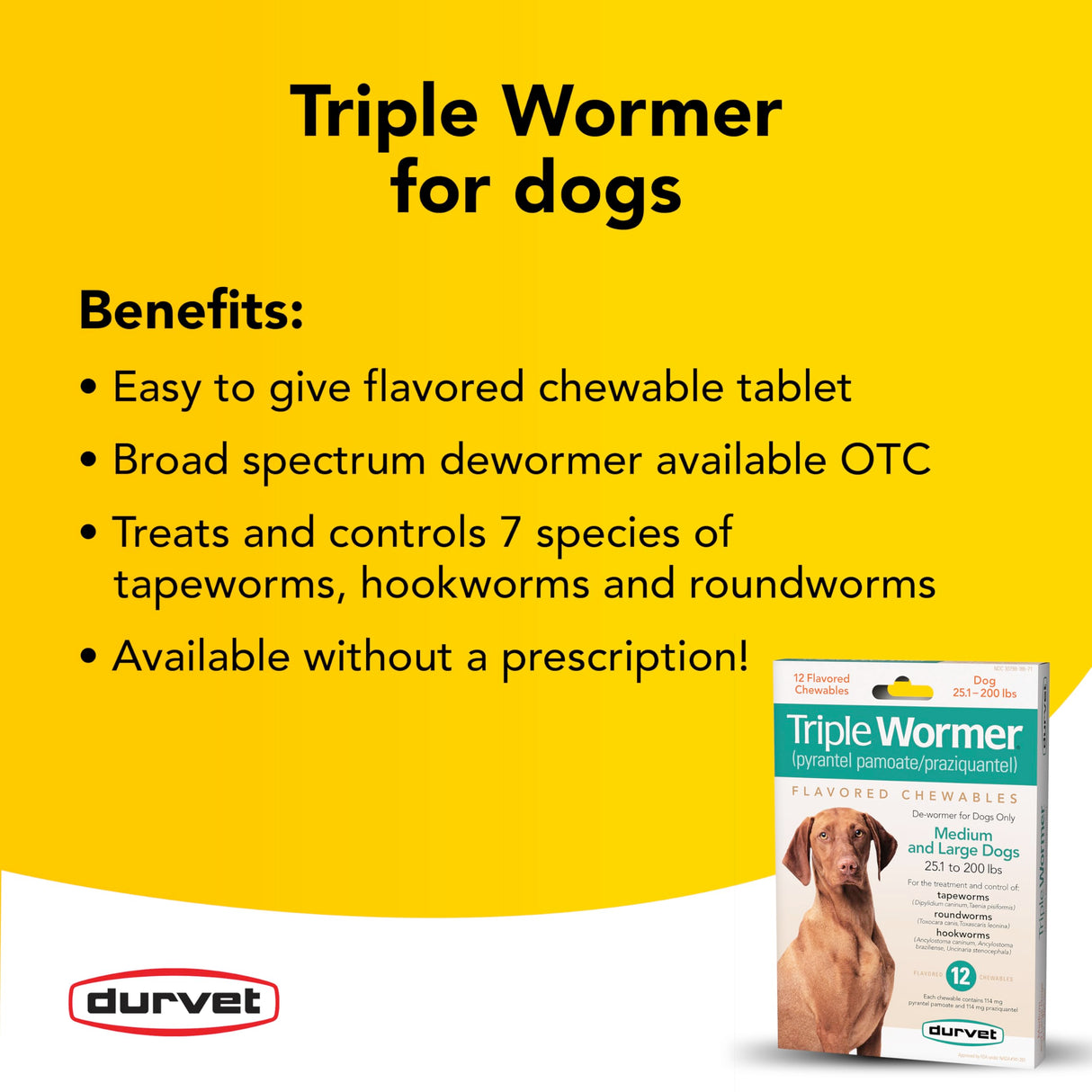 2 Pack Durvet Triple Wormer for Medium and Large Dogs