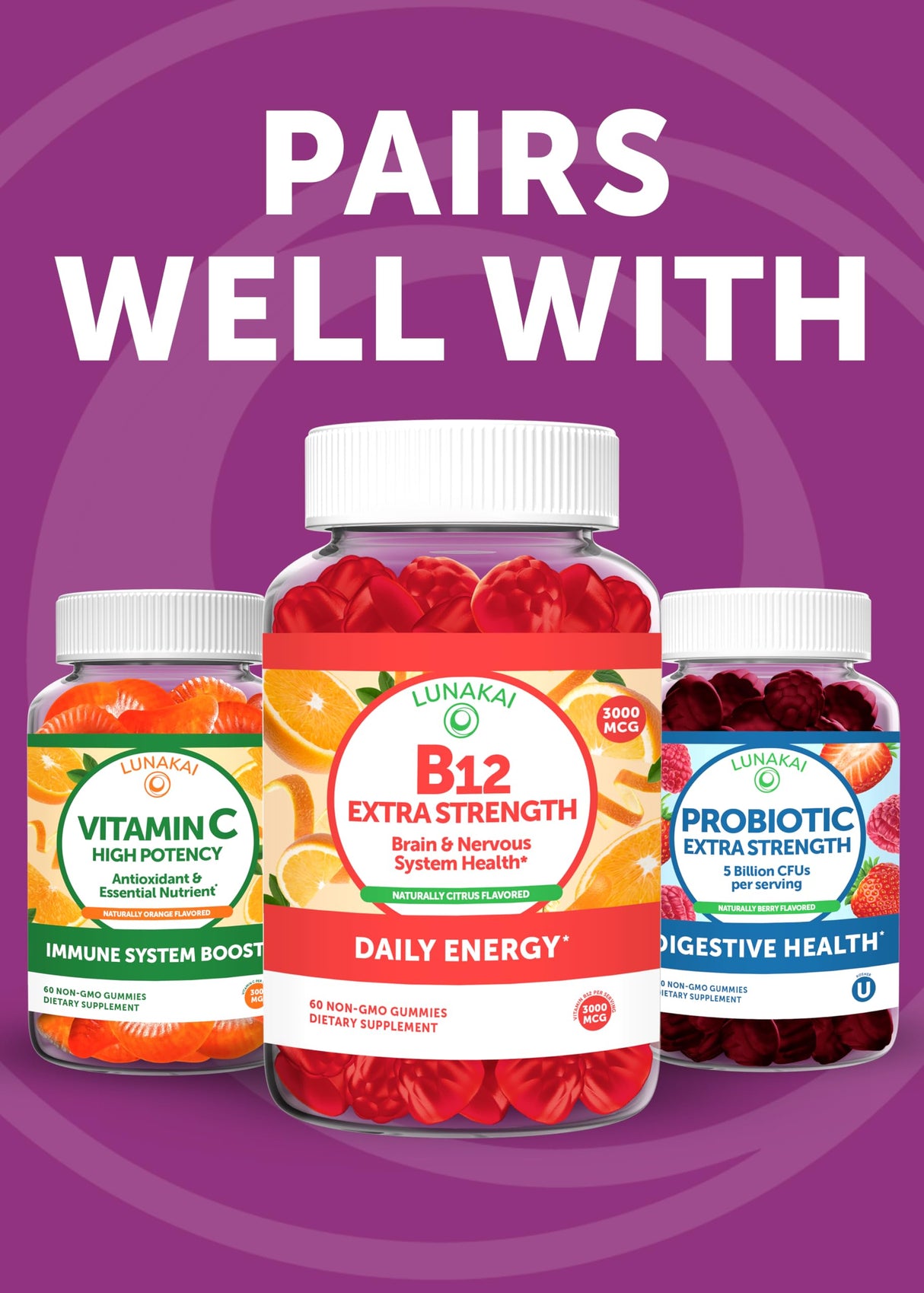 Lunakai USA Made Super Mushroom Gummies for Adults – 10-in-1 Adaptogenic Mushroom Supplement with Lion's Mane - Focus & Brain Support, 60ct