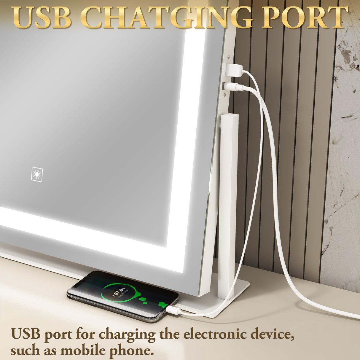 FENNIO Vanity Mirror with Lights 22''x18'' Makeup Mirror with Lights,Lighted Makeup Mirror with 10X Magnification and USB,Smart Touch Screen with 3-Color Lighting,Dimmable(Square White)