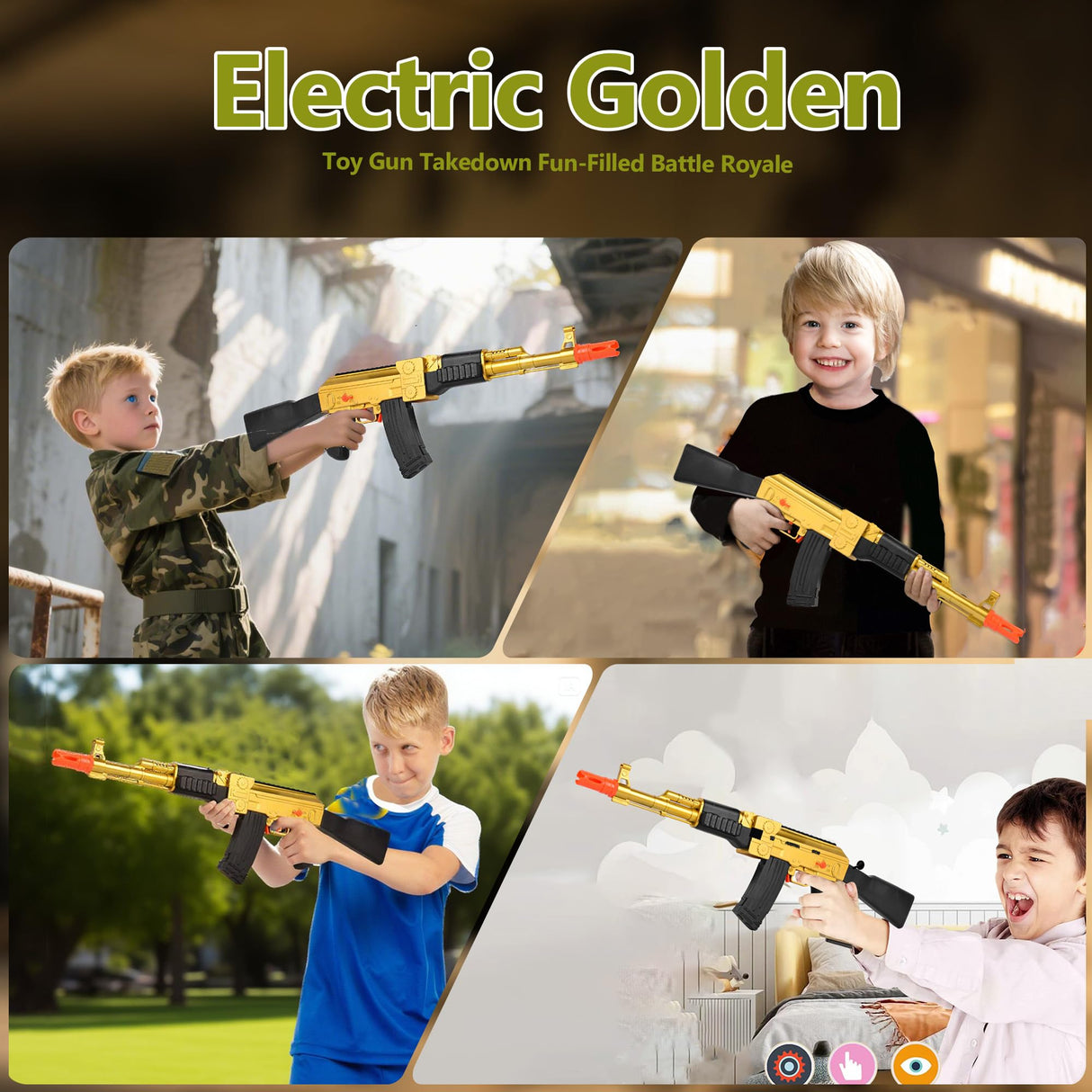 BYTEWAR Electric Golden AK-47 Realistic Soft Bullets Toy Gun,Foam Blasters Toys with 40 Foam Darts & 2 Magazines,Automatic Sniper Rifle for Kids Ages 6+ Years Old,Christmas Birthday Gift for Boys