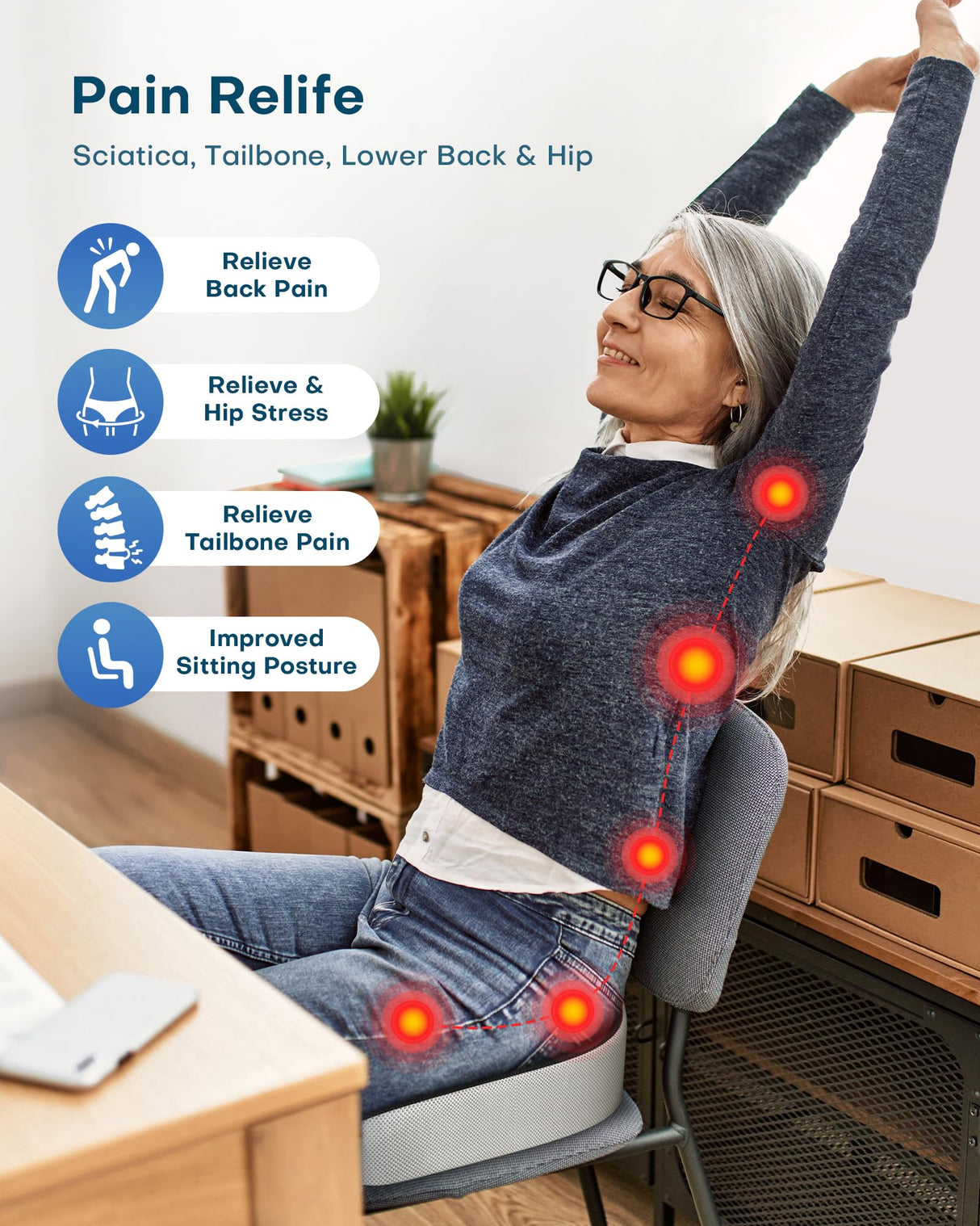 X Large Memory Foam Seat Cushions for Office Chairs Desk,20x18x4.7Inch Thick Office Gaming Chair Cushion Tailbone Pain Relief Mesh Pads Extra Dense Hip Sciatica Car Seat Cushion for Long Sitting Hours