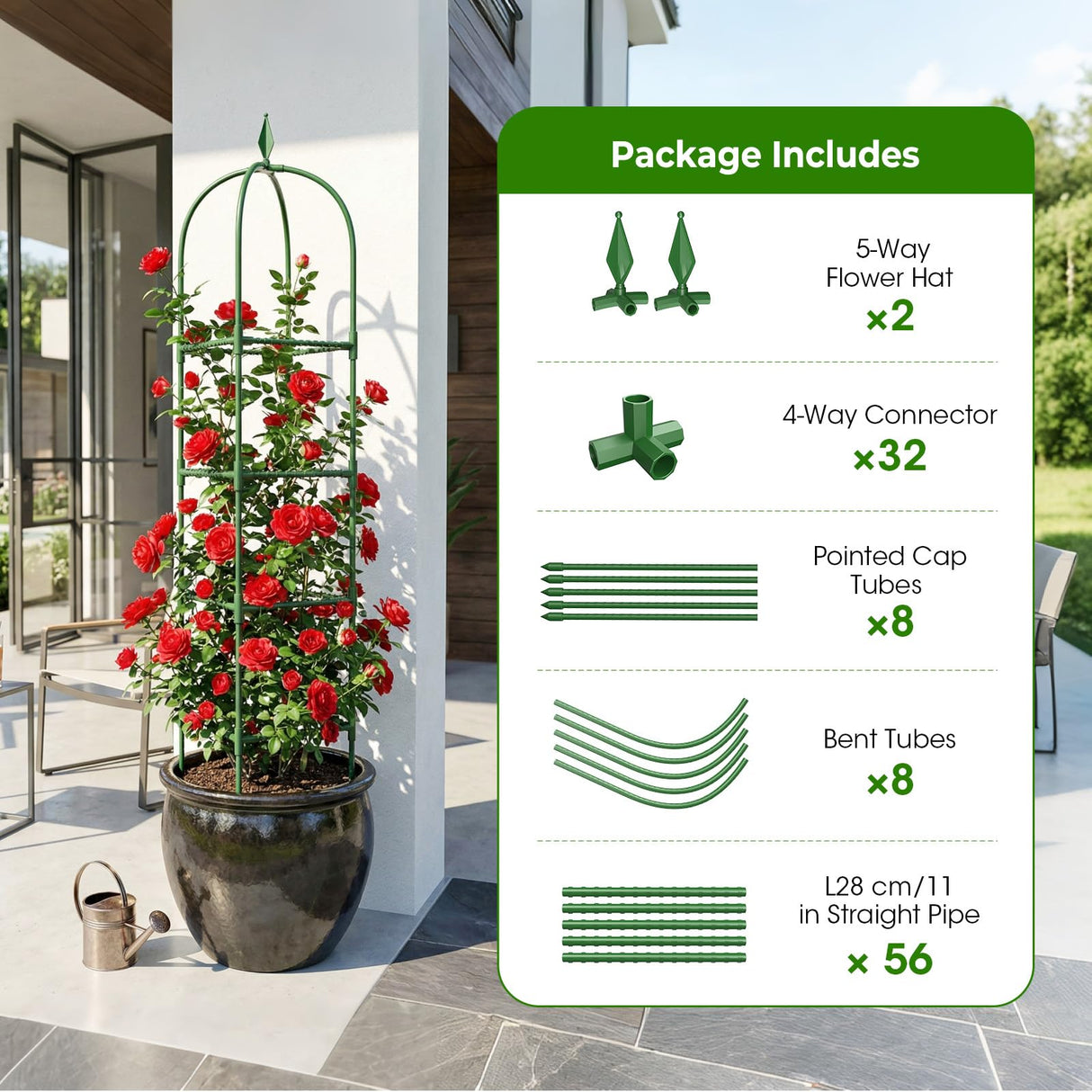 2 Pack Garden Obelisk Trellis for Climbing Plants, 6 FT Metal Rustproof Plant Support Rose Trellis, Tower Potted Cages for Flowers Fruits Vegetable Vines Indoor & Outdoor, Green(4 Tiers)