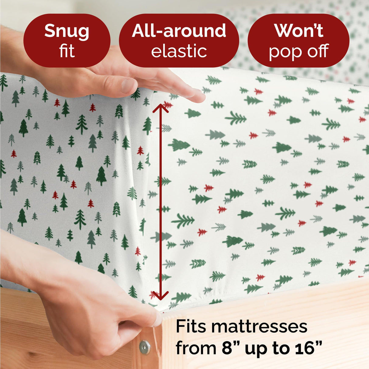 King Christmas Trees Sheet Set - Holiday Xmas Pattern Bedding Set - Deep Pockets - Snug Fit - 4 Piece - Wrinkle Free & Easy Care - Comfy Festive Winter - Holiday Sheets for Women, Men, Kids & Teens