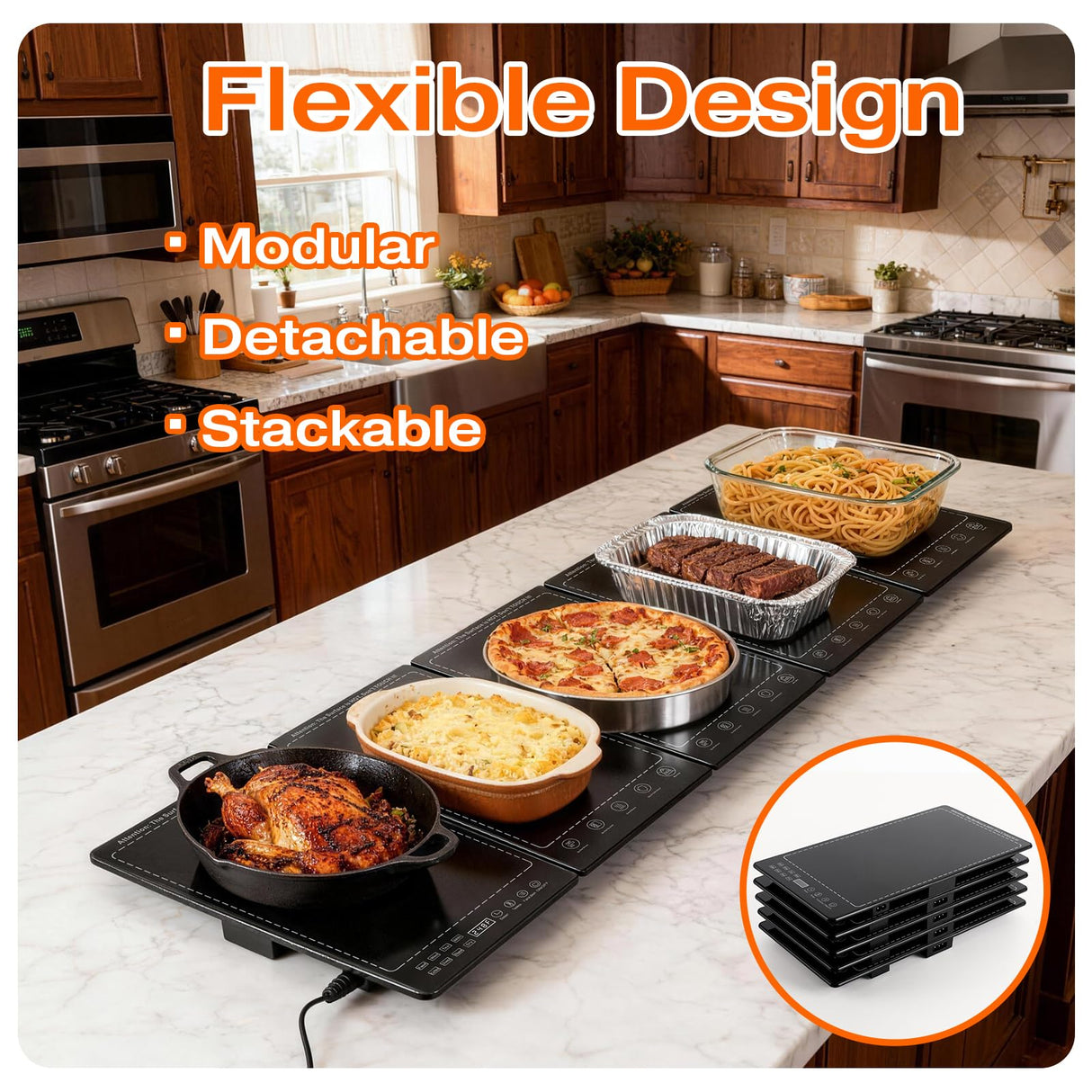 Electric Warming Tray,41"x 15" Food Warmer for Parties Buffet with 10 Temp-Settings, 5-in-1 Warming Mat for Food Built-in Thermostat and Surface Heating, Warming Tray for Parties Buffet,Gatherings