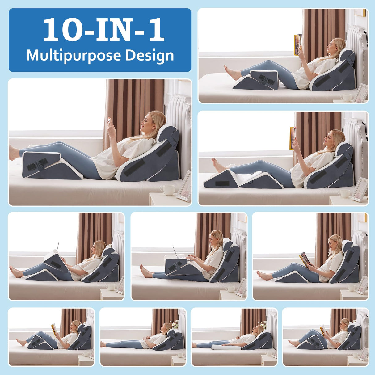 Ahpmeoa 5Pcs Orthopedic Bed Wedge Pillow Set for After Surgery, Adjustable Wedge Pillow for Acid Reflux Relief, Bed Wedge Pillow Post Surgery, Memory Foam Wedge Pillows for Sleeping, White/Grey
