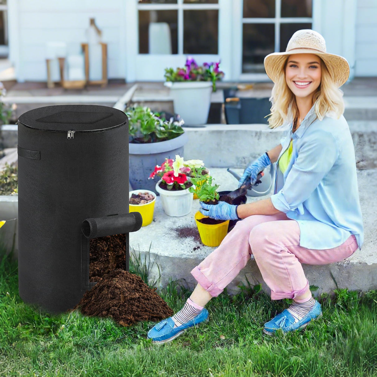 Atvkov Compost Bin Outdoor with Handles Observation Windows, 34 Gallon