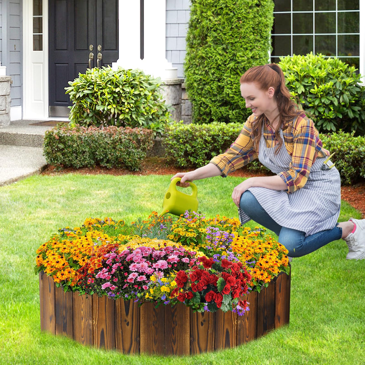 Wooden Garden Edging - 7.9ft x 8in Weather-Resistant Pine Landscape Border Fence for Outdoor Patio Lawns Yard Flower Beds Decoration