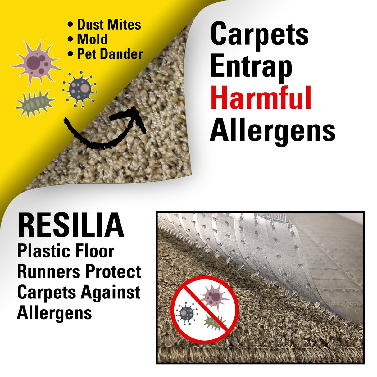 RESILIA Industrial Deep Pile Carpet Runner - Crosshatch Pattern Non Slip Carpet & Rug Protector Mat, Waterproof Clear Plastic Vinyl Floor Covering, 30 Inches Wide x 12 Feet Long, Made in The USA