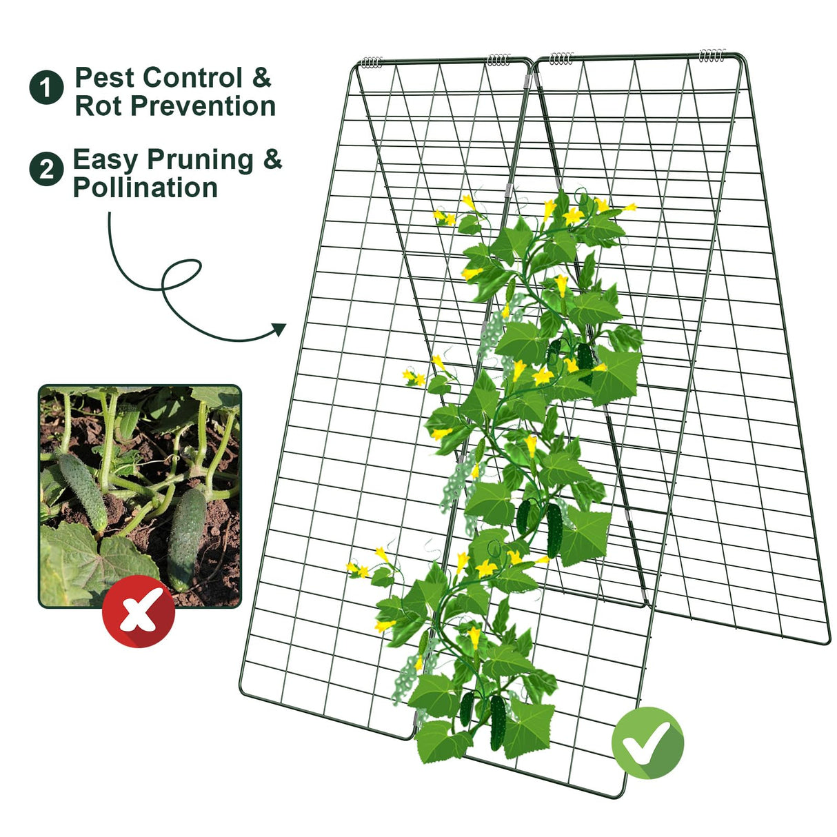 Amoskey Cucumber Trellis, Garden Trellis for Climbing Plants Outdoor, Foldable A-Frame Trellis, Cucumber Trellis for Raised Bed for Cucumbers, Peas, or Tomatoes (Green, Small Grid 48‘’H*34''W)