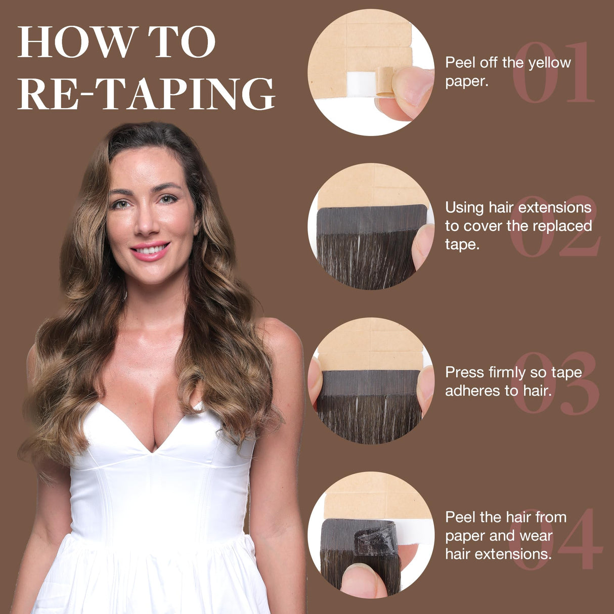 GOO GOO Tape in Hair Extensions Human Hair, 4/27/4 Balayage Chocolate Brown to Caramel Blonde, 20inch 50g 20pcs, Thick Ends Straight Seamless, Invisible