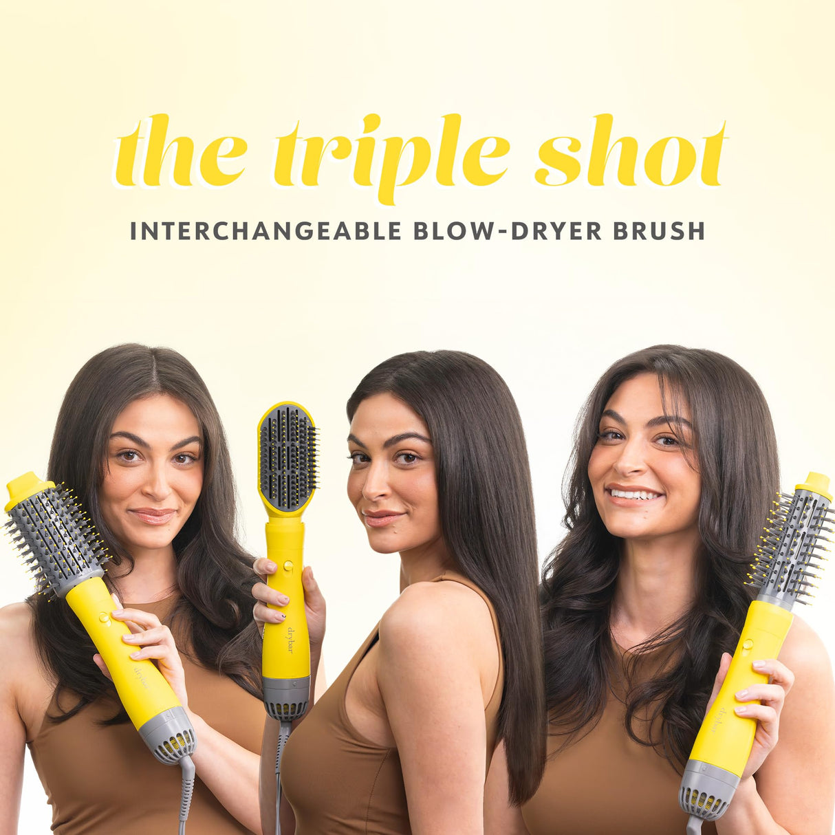 Drybar The Triple Shot Interchangeable Blow-Dryer Brush | 3-in-1 Styling Tool for Voluminous Blowouts, Defined Curls or Waves, and Smooth Straight Looks