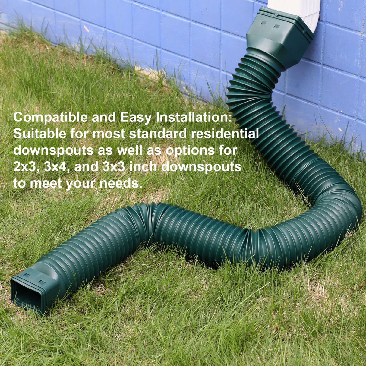 plusgutter Green1-Pack Rain Gutter Downspout Extensions Flexible, Drain Downspout Extender,Down Spout Drain Extender, Gutter Connector Rainwater Drainage,Extendable from 21 to 68 Inches