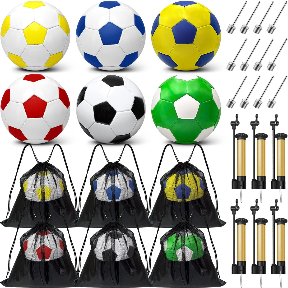 6 Pack Operation Deflated Christmas Soccer Ball with Pump for Child,Items Bulk Deals Soccer Balls,Classic Soccer Balls Size 5 with Mesh Sport Bag Pump Needle for Shoebox Gift Fillers Charity Donations