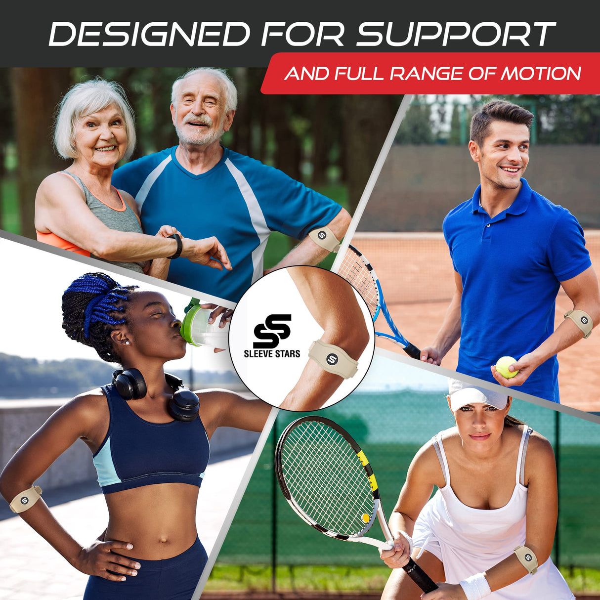 Sleeve Stars Tennis Elbow Brace for Women - Adjustable Tennis Elbow Strap, Golfers Elbow Brace for Men, Counterforce Brace for Tennis Elbow for Tendonitis Relief, Fits 9"-23" (Single/Beige)