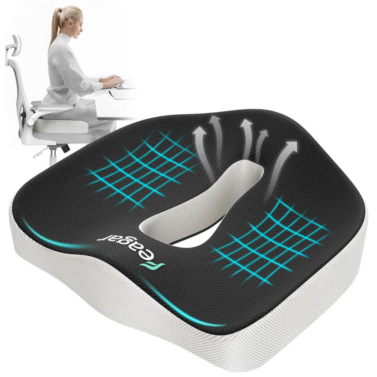 X Large Memory Foam Seat Cushions for Office Chairs Desk,20x18x4.7Inch Thick Office Gaming Chair Cushion Tailbone Pain Relief Mesh Pads Extra Dense Hip Sciatica Car Seat Cushion for Long Sitting Hours